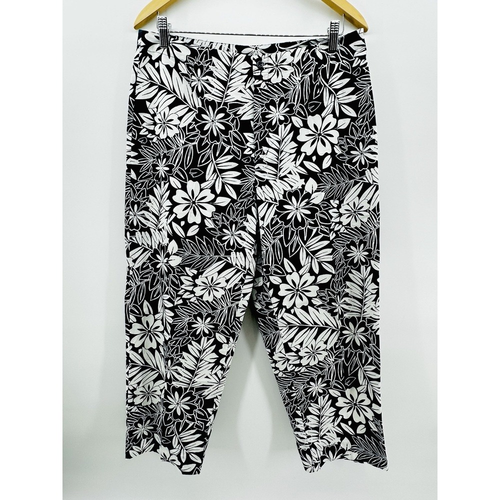 White Stag Black White Floral Wide Legged Cropped Pants Capris SZ 14 HH54